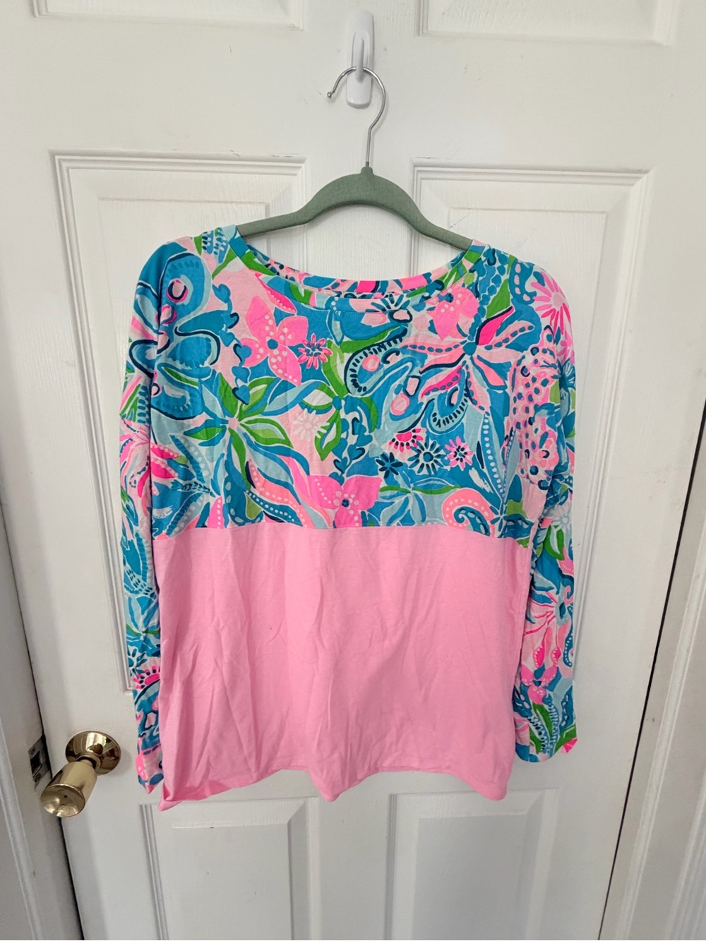 Lilly Pulitzer Pink and Multicolor Floral Colorblock Long Sleeve Tee